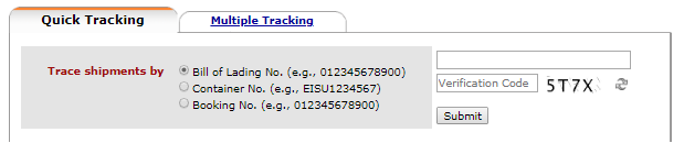 Evergreen container tracking page